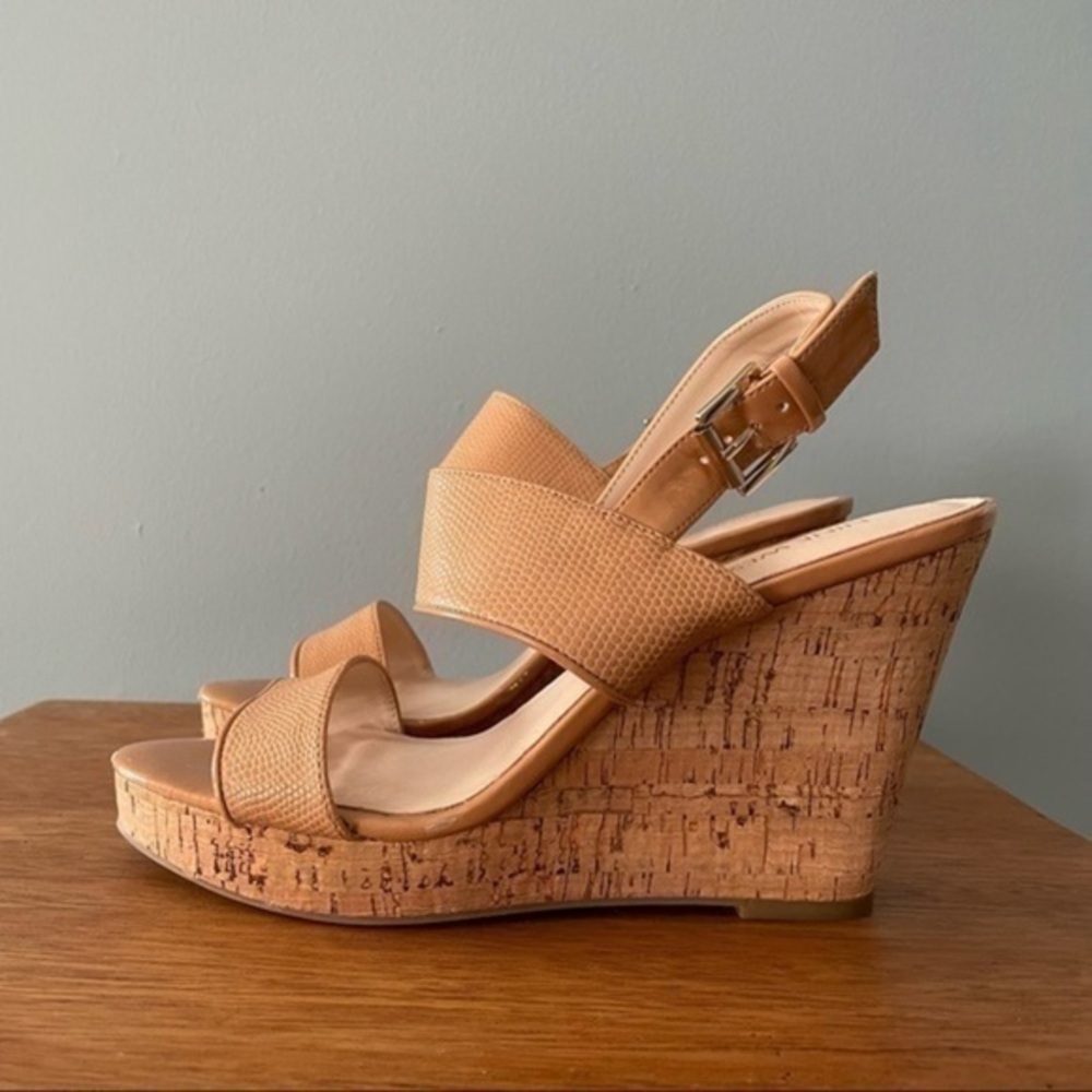 Nine West cork-wrapped platform and adjustable ankle strap